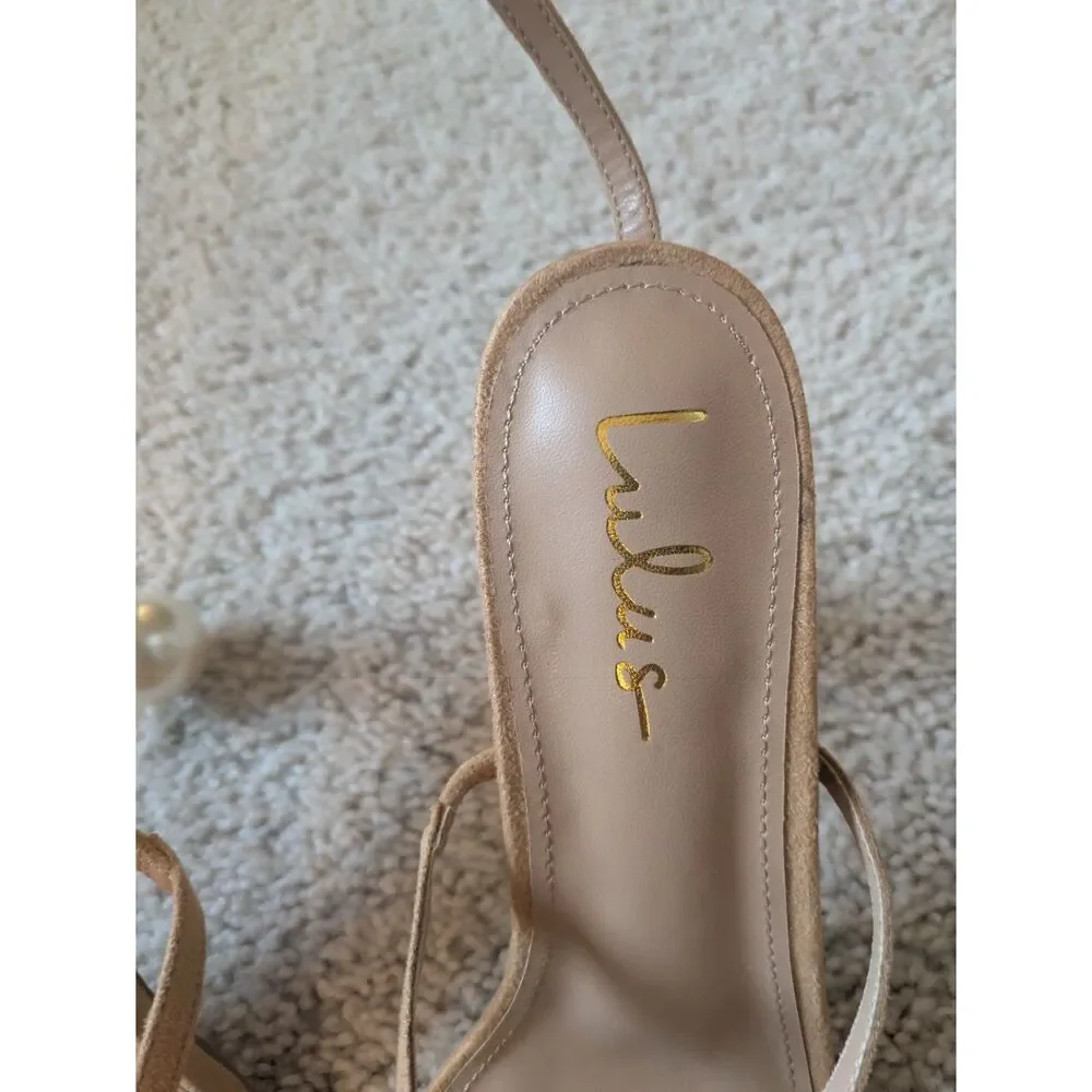 NWOT Lulus Linnett Tan Strappy Statement Bubble Pearl Heel Sandals Sz 10